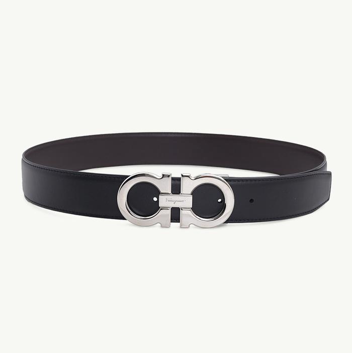 SALVATORE FERRAGAMO Men Reversible Versatile Gancini Belt 3.5cm Black