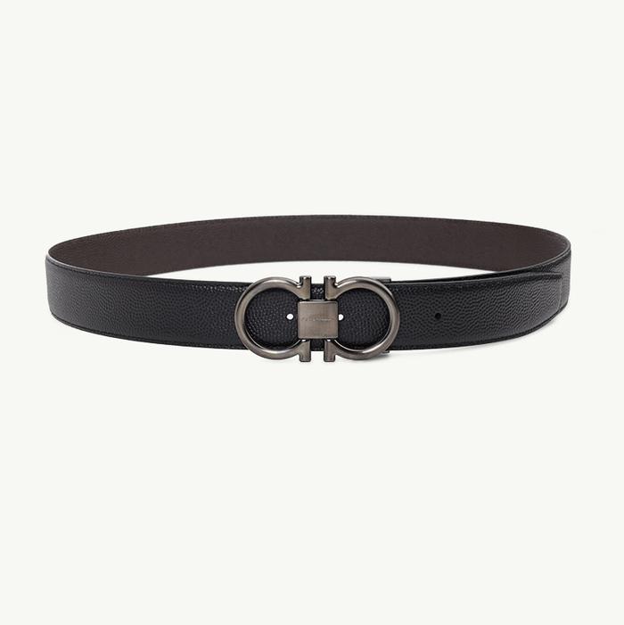 SALVATORE FERRAGAMO Men Reversible Gancini Belt 3.5cm Black Calfskin
