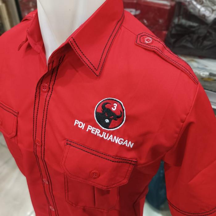 kemeja pdip lengan pendek Bordir Pria Logo Atasan