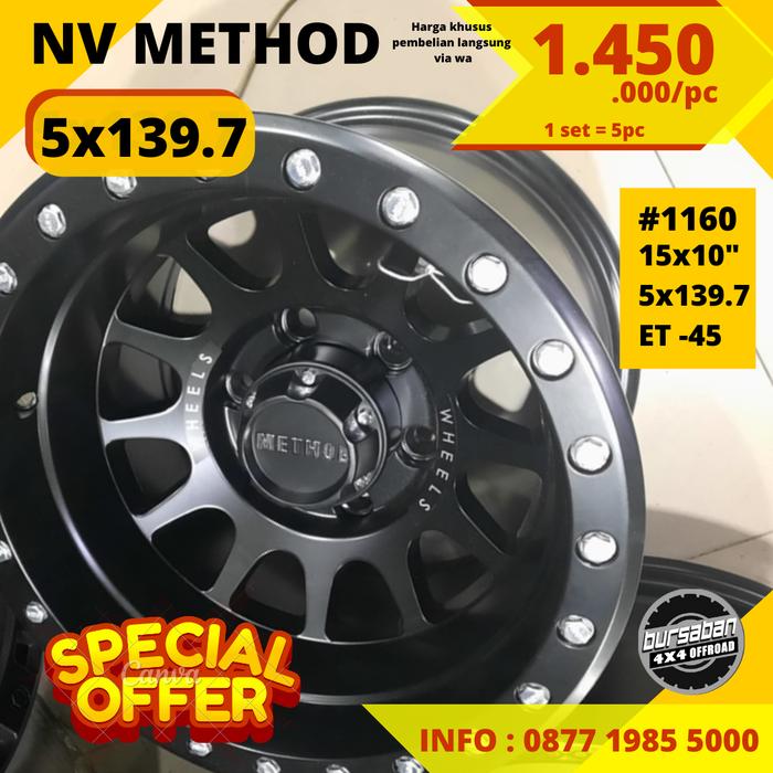 R15 Velg 15x10 5x139.7 et -45 Rep NV Method Black Offroad TAFT VITARA