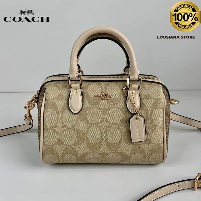 Tas Wanita Coach Mini Rowan Satchel In Blocked Signature Canvas Khaki