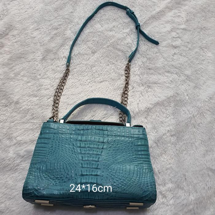 Tas sling pesta mewah tas sling rantai kulit croco asli blue Zarmoi Rare