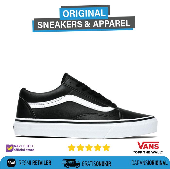 VANS Old Skool Classic Tumble Leather Black White Original Resmi BNIB