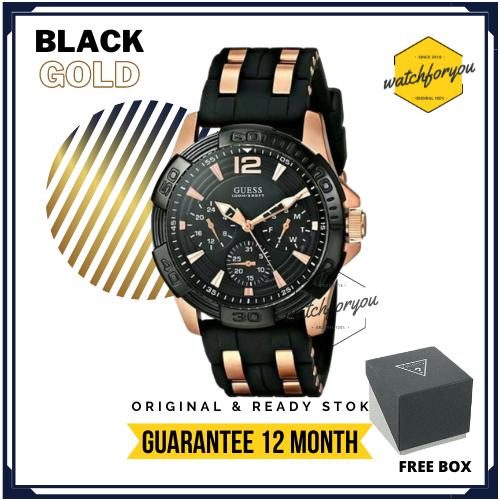 Jam Tangan Pria Guess Rubber W0366G3 Hitam Emas Original With Box