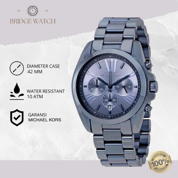 Jam Tangan Pria Michael Kors Bradshaw MK6248 Original Blue Chronograph Stainless Steel Mewah