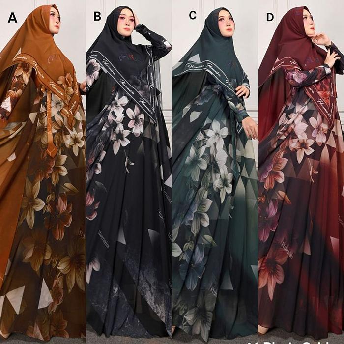 GAMIS SYARI MOTIF SET KHIMAR AISYAH2 HUMAIRA ORI. BAJU MUSLIM WANITA