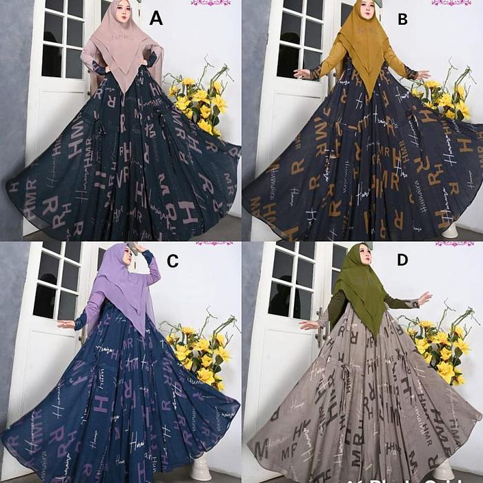 GAMIS SYARI MOTIF SET KHIMAR AISYAH3 HUMAIRA ORI. BAJU MUSLIM. KADO