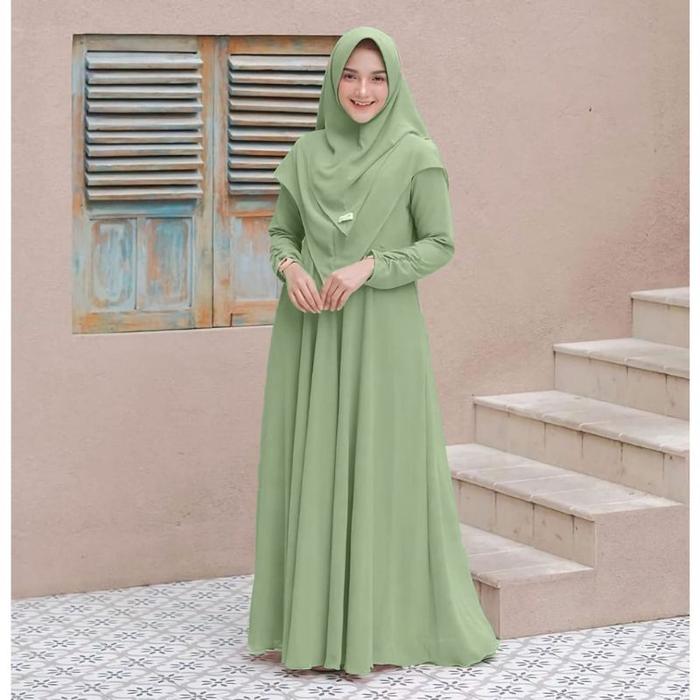 Gamis Dress Syari Wanita Muslim Busui JUMBO FREE HIJAB Hijau Ijo Mint