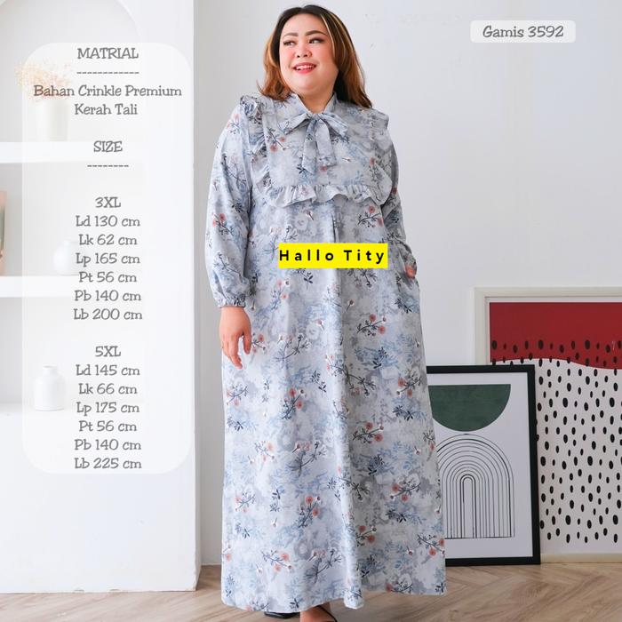 Gamis Jumbo Wanita Ld 145 LD 130 Bunga Crinkle Gamis Wanita Jumbo