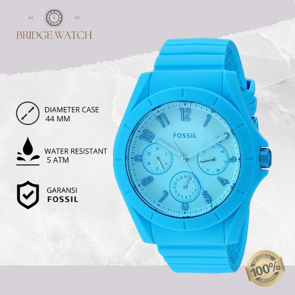 Jam Tangan Pria Fossil Poptastic FS5287 Chronograph Blue Rubber Sporty Casual Original