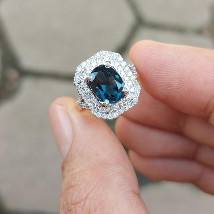 natural blue topaz ring emas kuning 40% full berlian eropa superr
