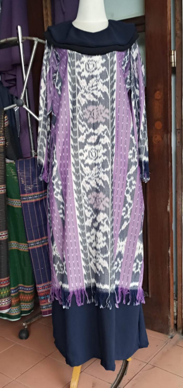 Gamis Kain Tenun Troso Jepara Hitam ungu