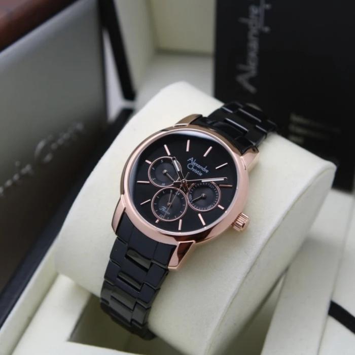 ALEXANDRE CHRISTIE AC 2A34 ROSEGOLD BLACK AC2A34 WANITA ORIGINAL