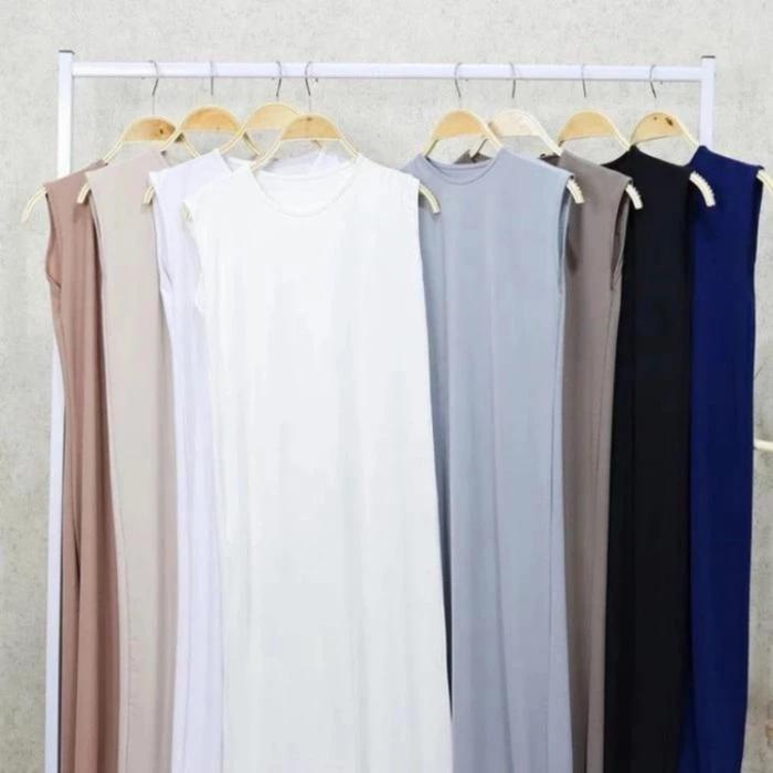 Gamis tanpa Lengan inner span long dress Jersey Hiram - Putih