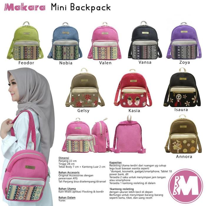 Tas Makara Mini Backpack, Tas Ransel Cewek Daypack, Tas Kuliah Kerja