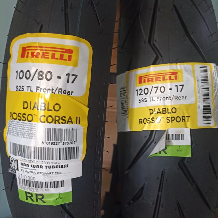 PAKET Ban motor tubeles PIRELLI DIABLO ROSSO CORSA 2 size 100/80-17 & Diablo rosso SPORT 120/70 R 17
