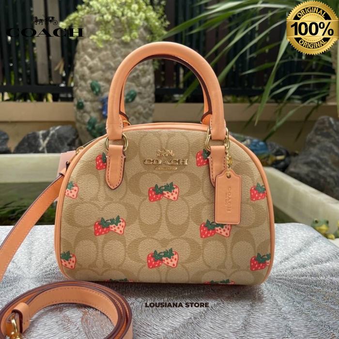 Tas Wanita Coach Sydney Satchel In Signature With Strawberry Print