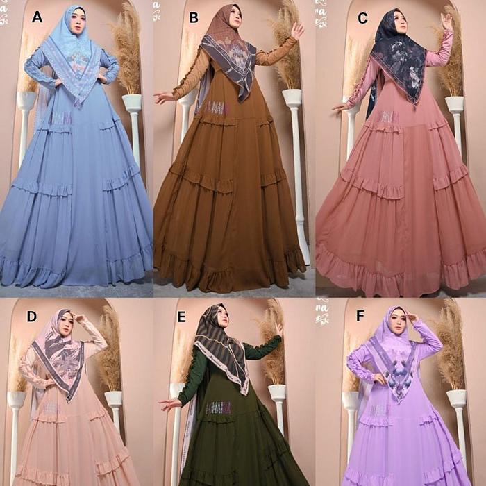 GAMIS SYARI MOTIF SET KHIMAR AISYAH HUMAIRA ORI. BAJU MUSLIM WANITA