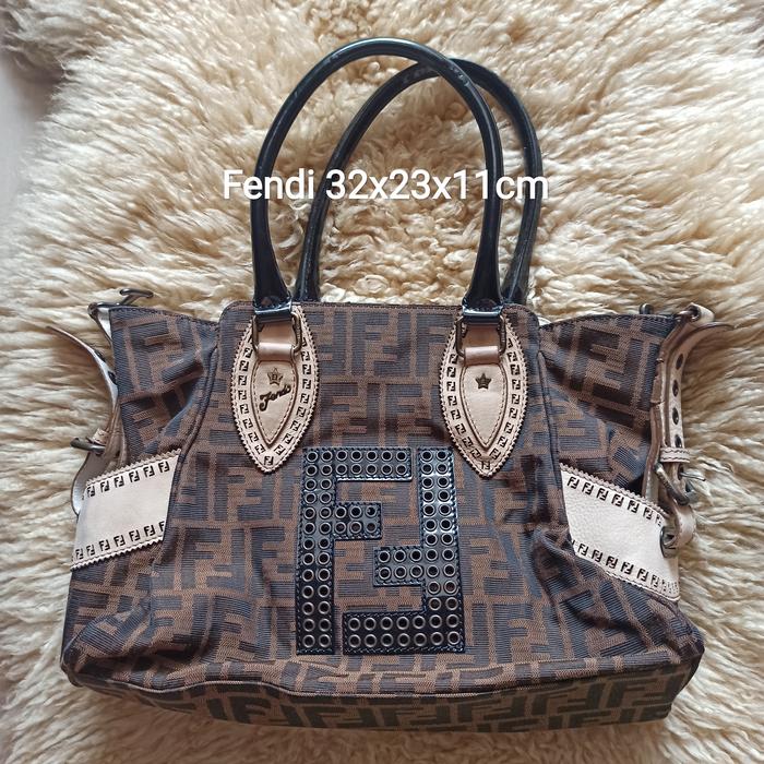 Fendi Brown/Black Zucca Canvas, Leather Tas shoulder bag preloved