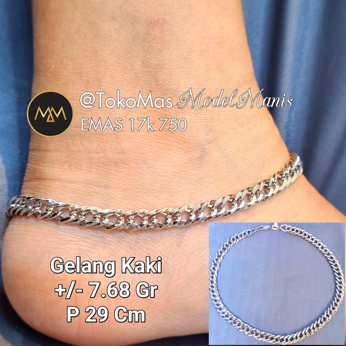 Gelang kaki sisik naga emas putih 750 kadar 17k new