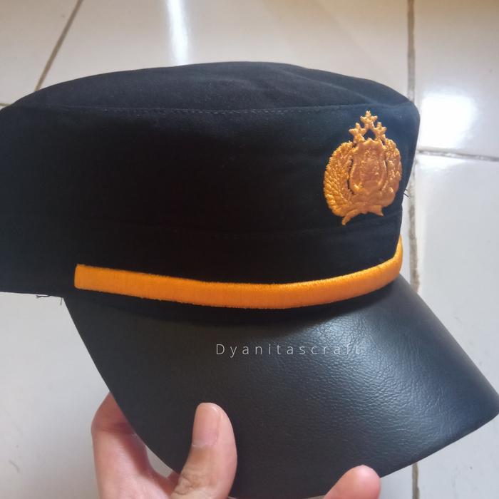 pilkep pama polri komando terbaru bahan kain halus lidah topi kulit
