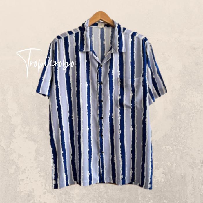 Kemeja Hawaii / Santai - Biru muda Garis biru tua