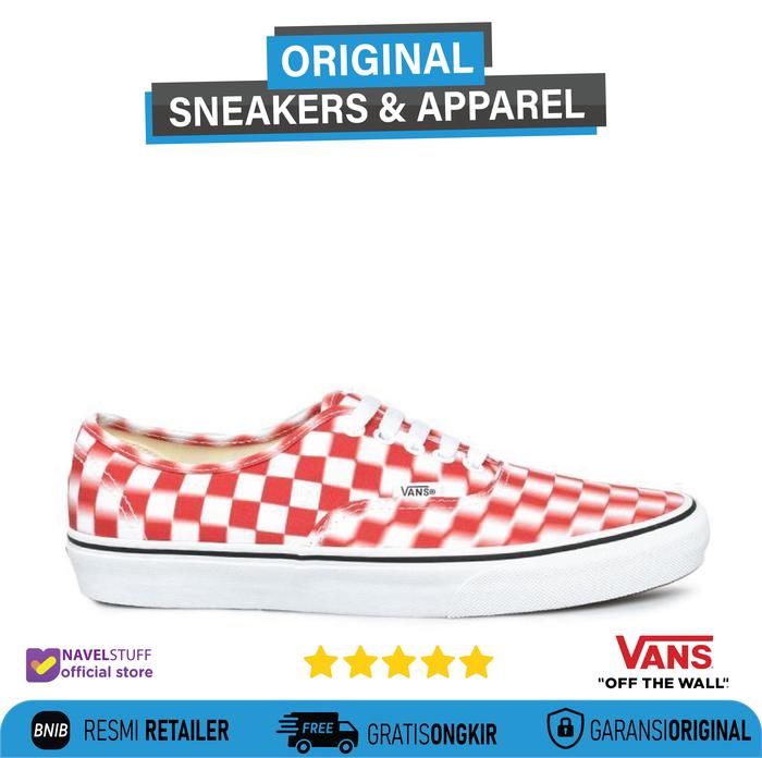 VANS Authentic (Blur Check) White/Red Resmi BNIB
