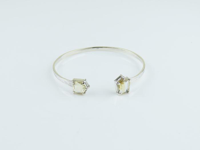 Gelang Perak Handmade Permata Citrine dengan Gagang Hammered