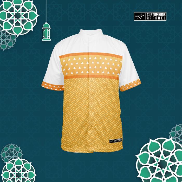 Kemeja Koko Pria Lengan Pendek Kuning Lemon Motif Batik Printing