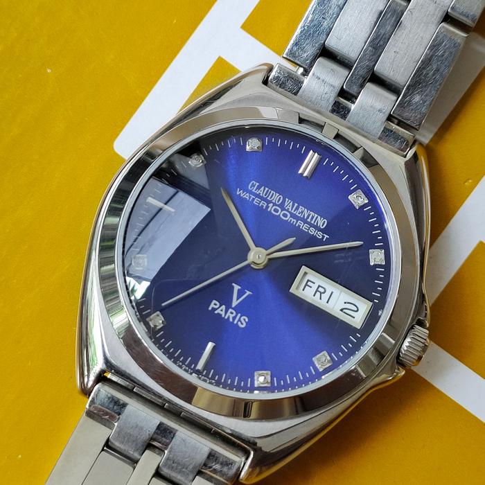 Claudio Valentino Paris Sunburst blue dial • Japan Quartz not seiko