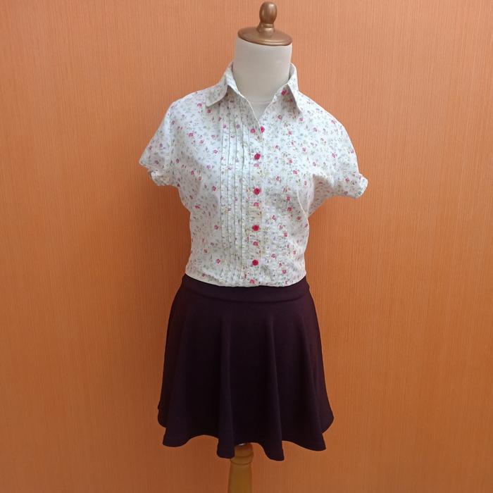 atasan kemeja wanita cream motif bunga LEA cew M L lengan pendek MEWAH