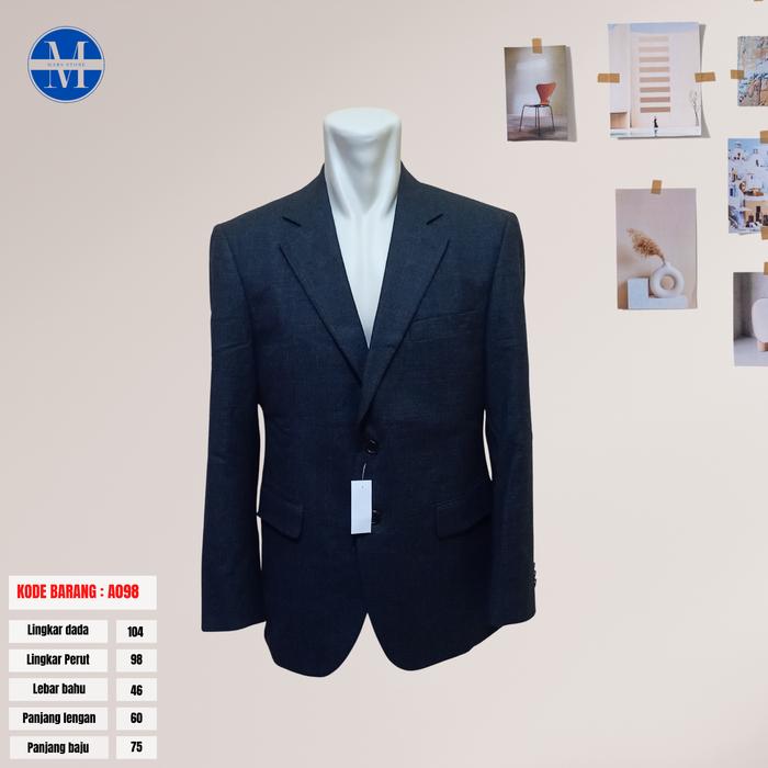 BRUNO BAFFI Jas Pria Abu Gelap Tartan Navy