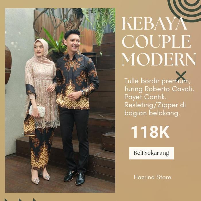 Batik Kebaya Couple Modern Alinda Tulle Mutiara Model Tunik Brokat