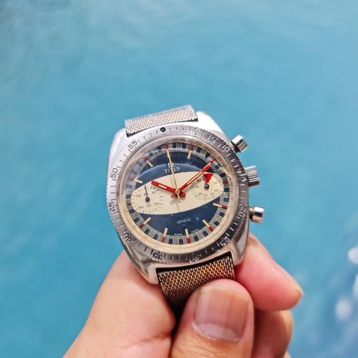 Ori 70s Titus Geneve Chronograph blue Racing Ninja dial omega zenith