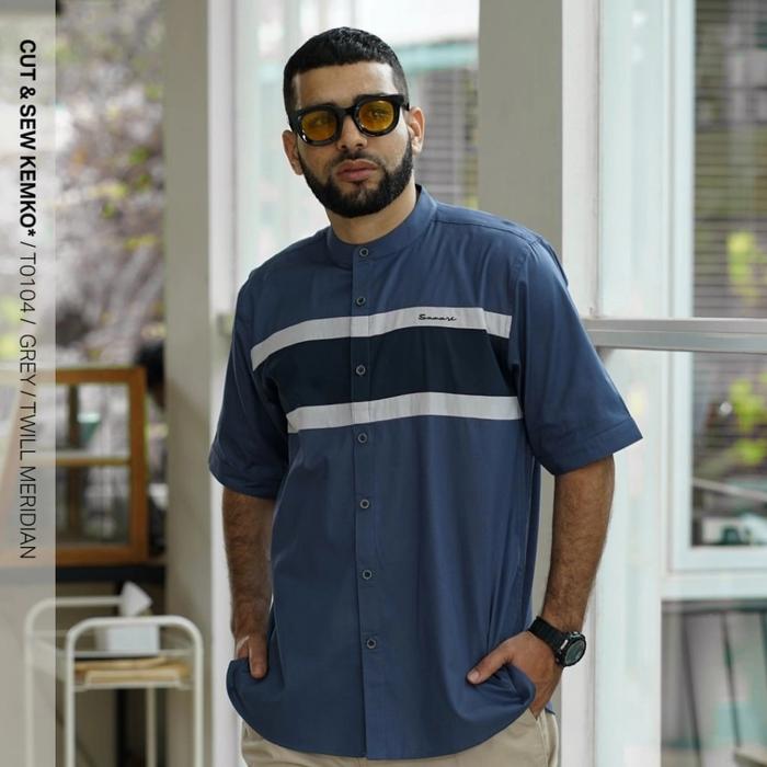 SAMASE KEMKO CUT SEW T010 | Grey Twill Meridian Baju Kemeja Koko Pria