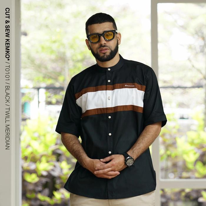 SAMASE KEMKO CUT SEW T010 | Black Twill Meridian Baju Kemeja Koko Pria