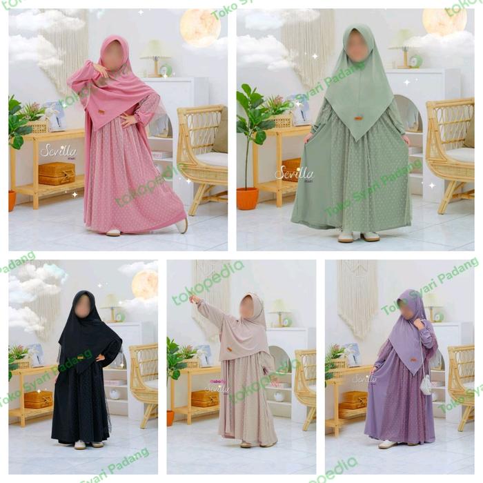 Setelan Gamis Jilbab Anak Jersey Sevilla Abatiy Kids Motif Tule Balita