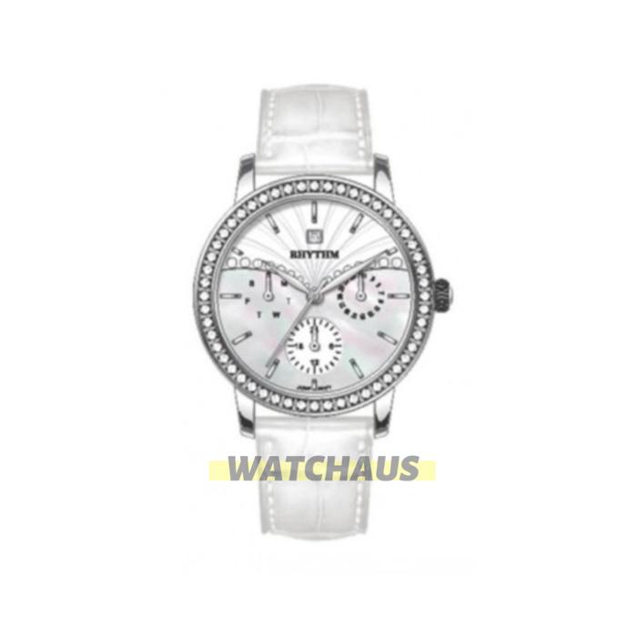 JAM TANGAN WANITA RHYTHM F1401 L01 SILVER LEATHER STRAP