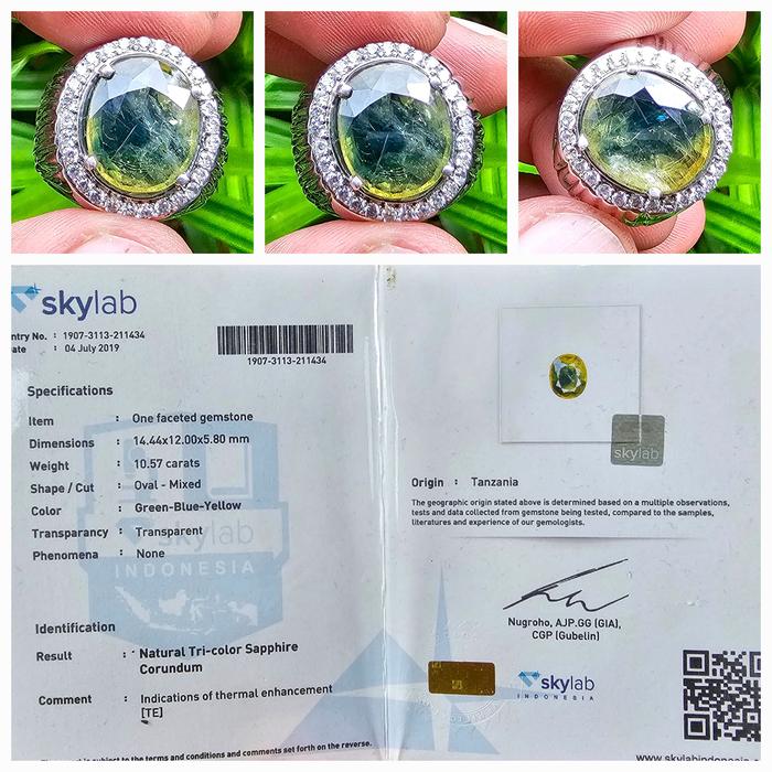 Batu Tri Color Sapphire Tanzania Sertifikat 10.57 crt