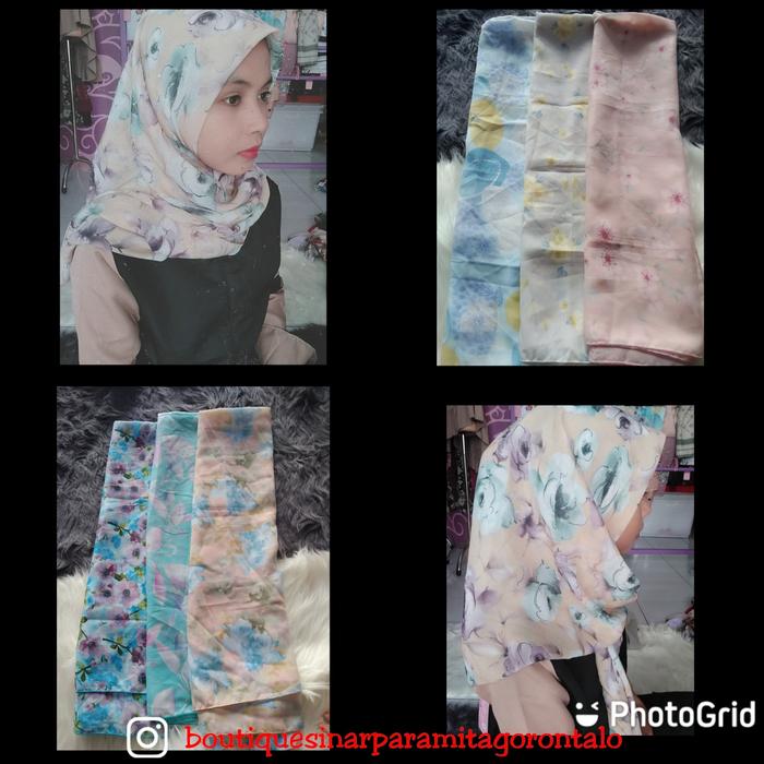 Jilbab Segi 4 Motif Corak Bunga