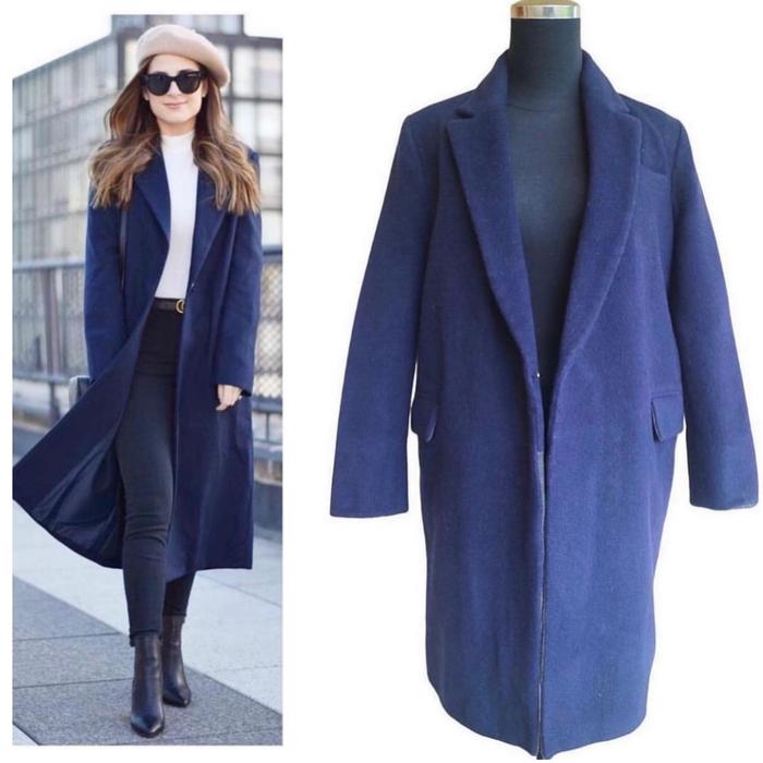 Women wool coat in navy brand los angeles project