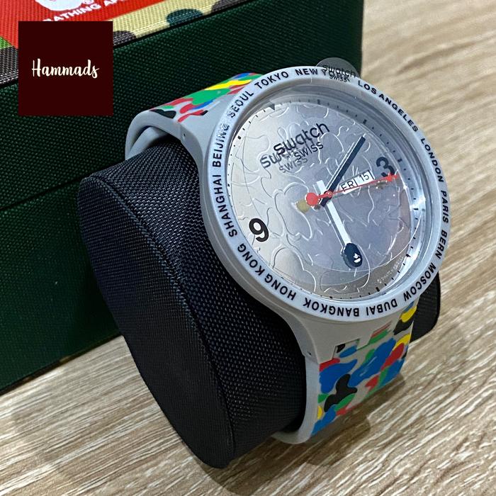 SWATCH x BAPE TOKYO GREY MULTI CAMO ORIGINAL WATCH (JAM TANGAN)