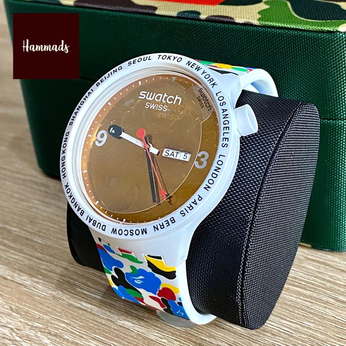 SWATCH x BAPE TOKYO WHITE MULTI CAMO ORIGINAL WATCH (JAM TANGAN)