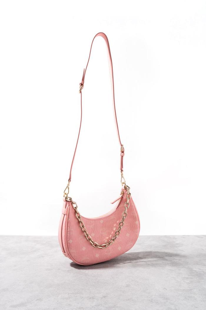 MCM Small aren visetos crescent hobo shoulder bag Blossom Pink