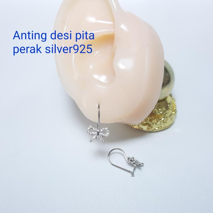 Anting desi pita perak silver 925 anting dewasa lapisan emas putih