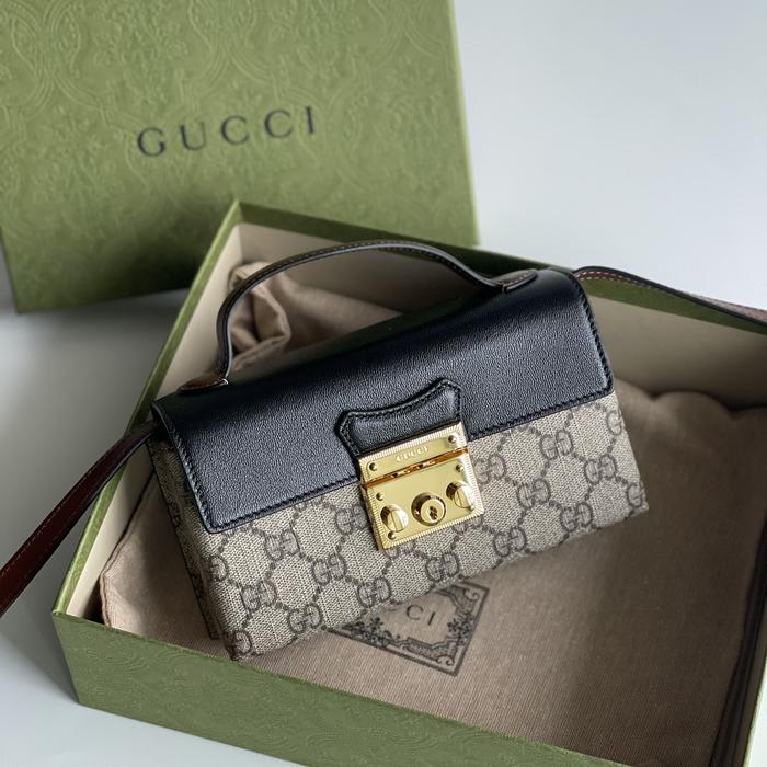 Original - Gucci Mini Padlock Top Handle Black GG Supreme Ebony Sling