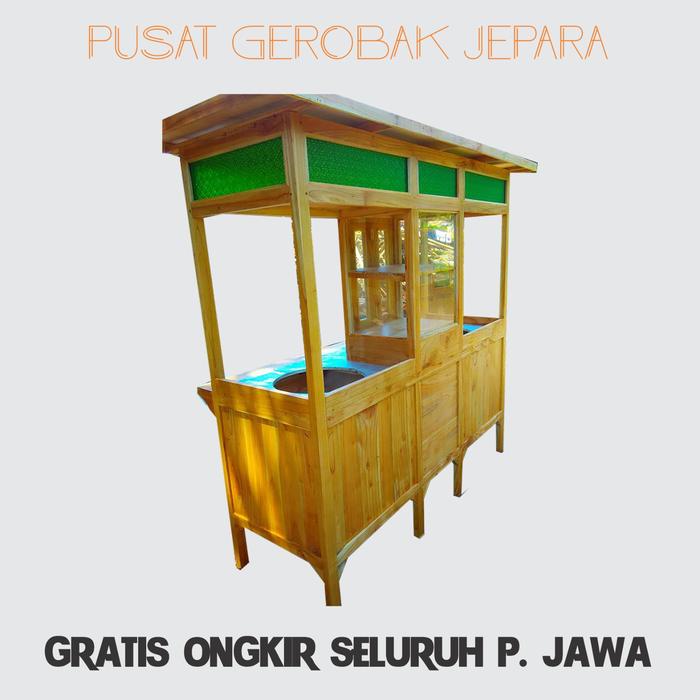 gerobak mie ayam bakso kayu jati dekorasi kaca flora hijau