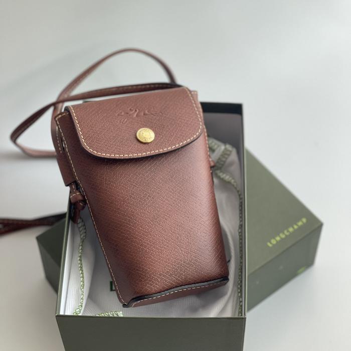 Original - Longchamp Le Pliage Phone Bag Cuir Brown Tas HP