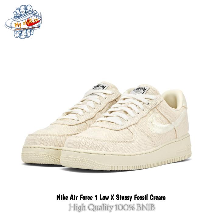 Sepatu Nike Air Force 1 Low Stussy Fossil Cream - Unisex 100% BNIB