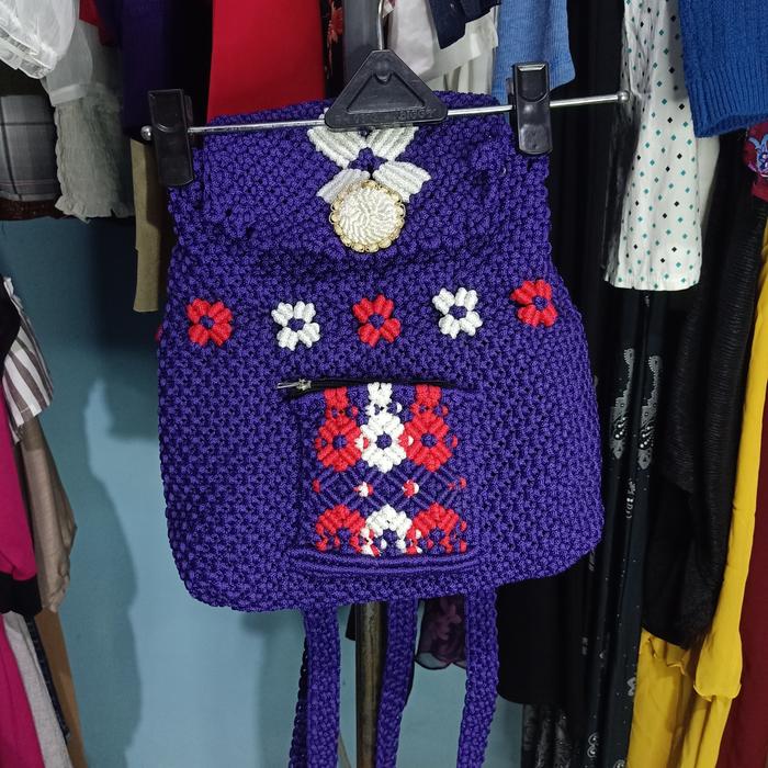 New Tas Rajut Tali kur model Ransel Warna Ungu
